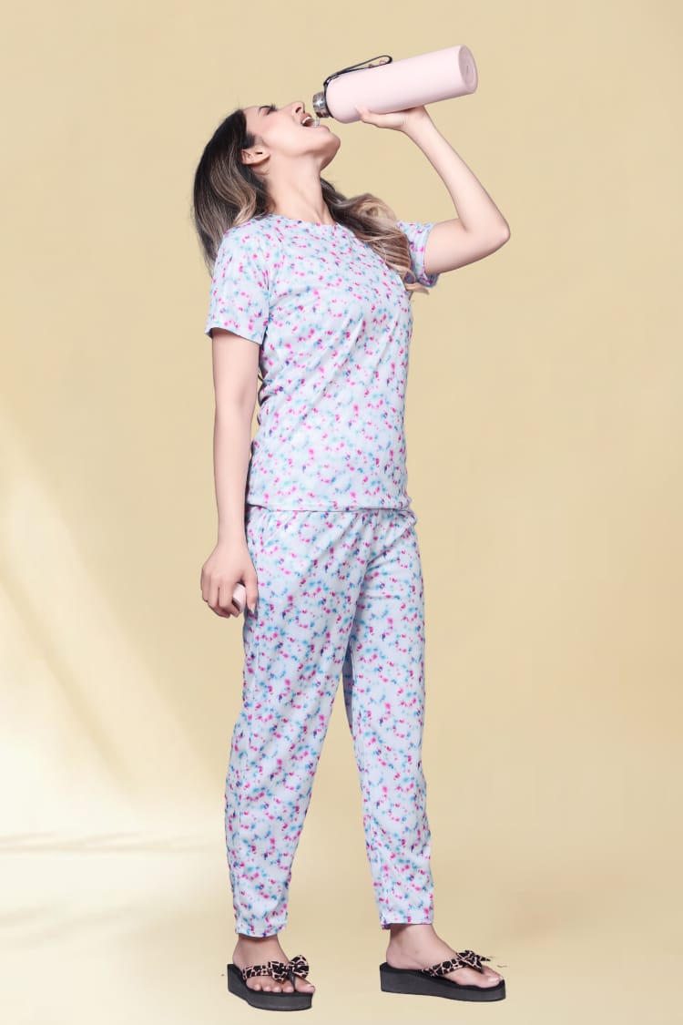 Twilight Garden – Dusty Blue Floral Nightwear Set
