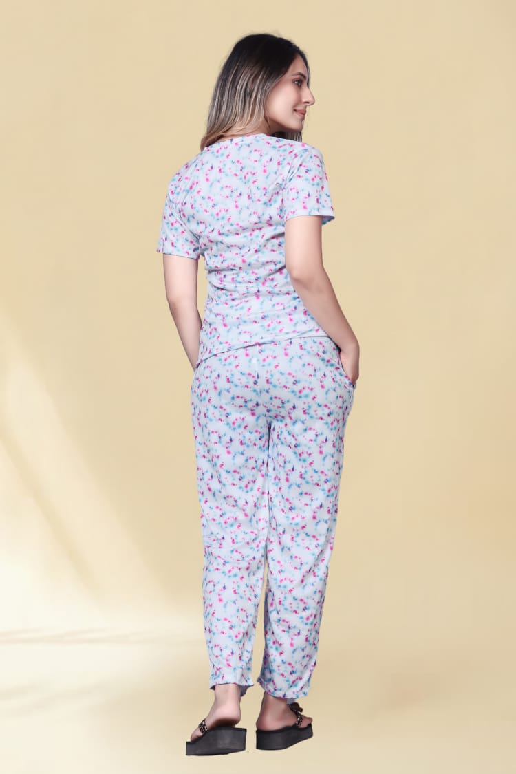 Twilight Garden – Dusty Blue Floral Nightwear Set
