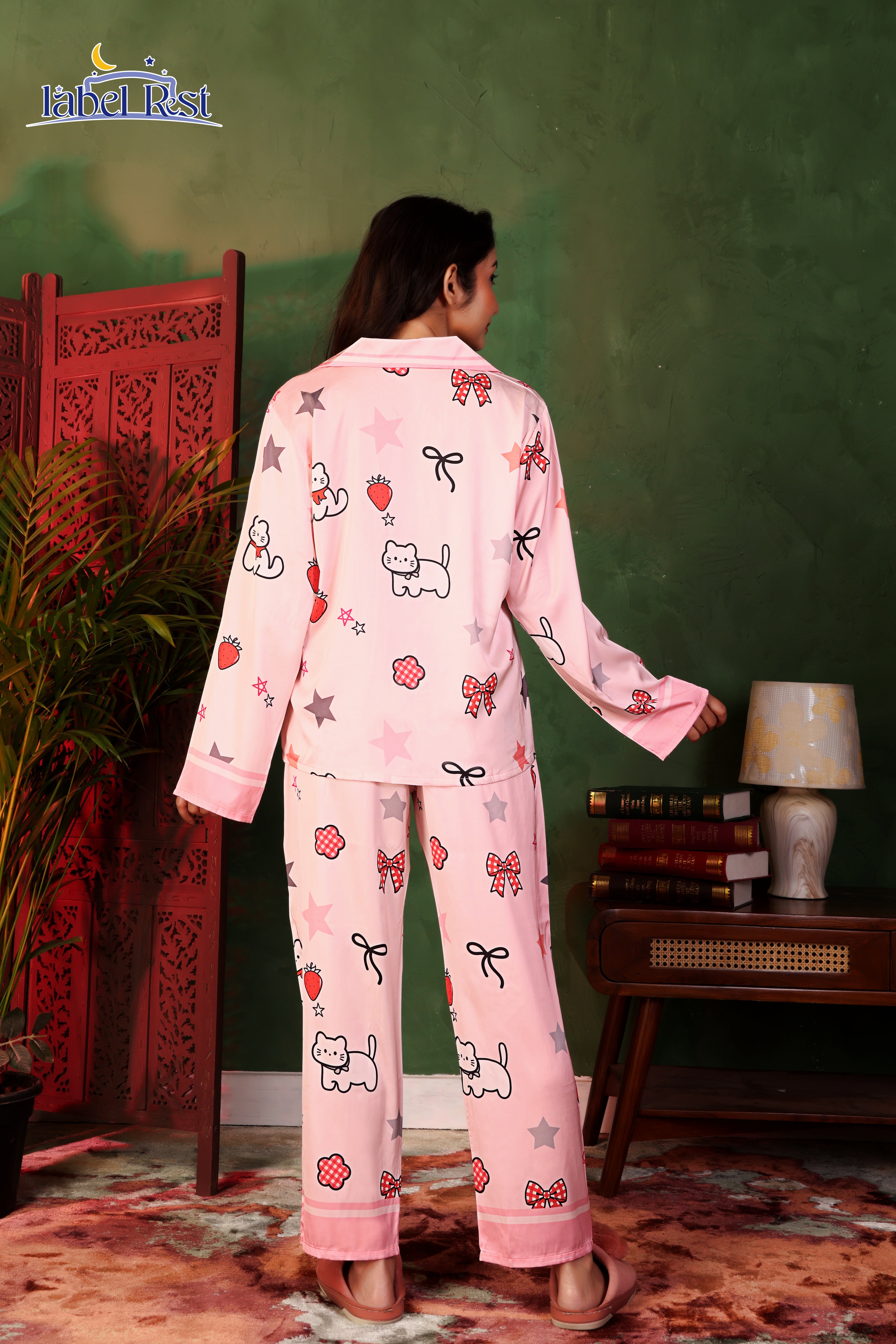 Strawberry Kitty Satin Nightwear Set