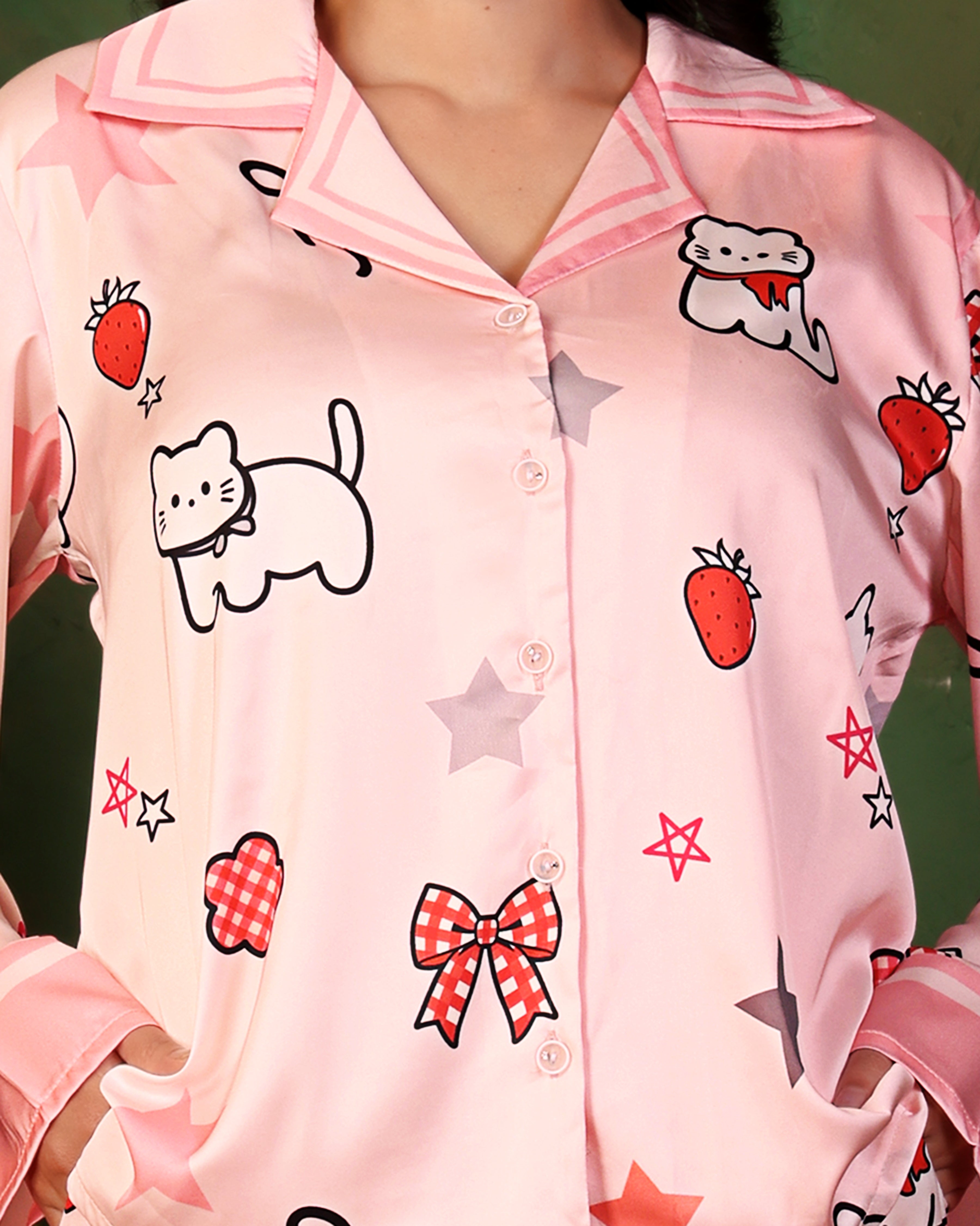 Strawberry Kitty Satin Nightwear Set