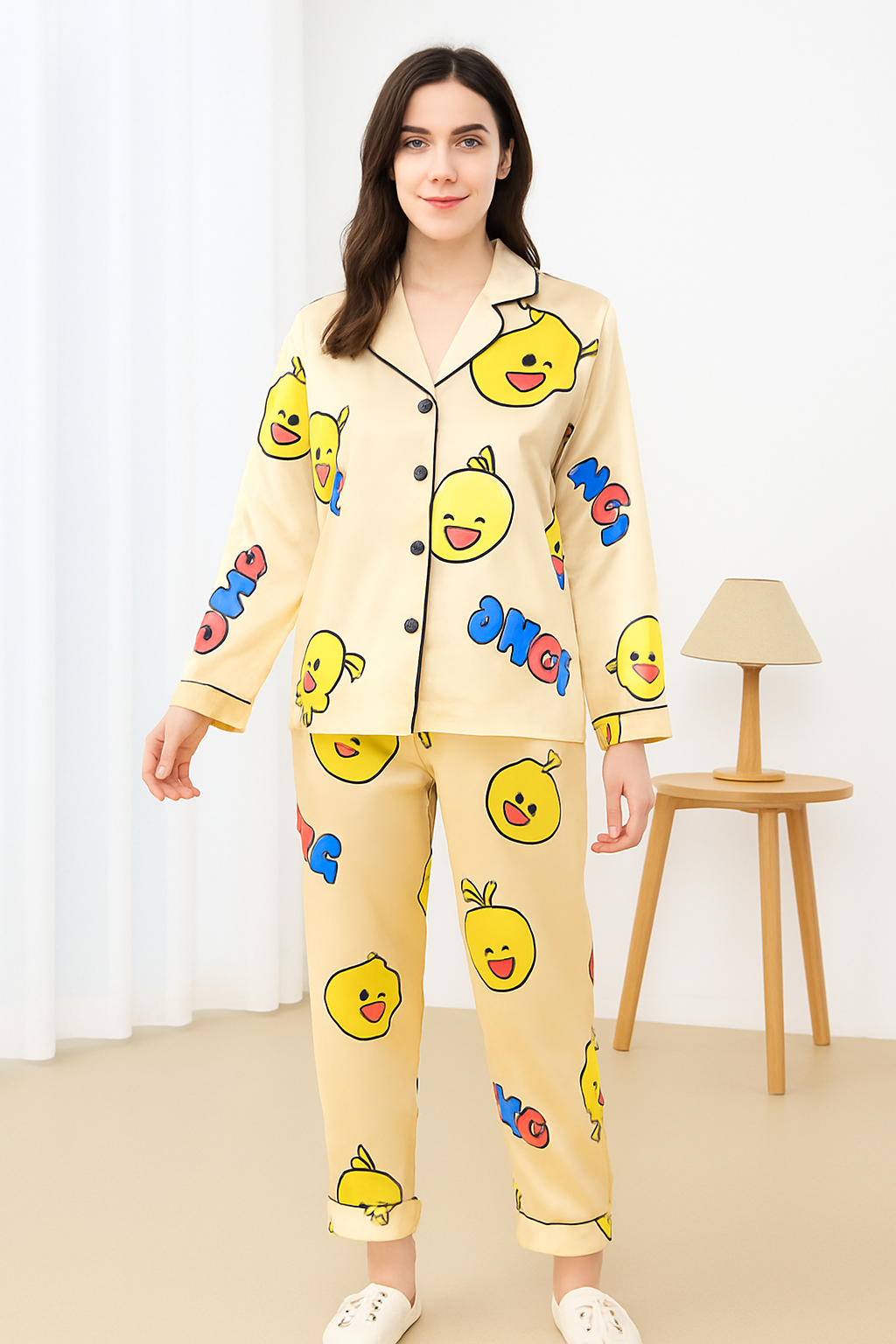 OMG Cartoon Duck Satin Pajama Set – Women’s Loungewear