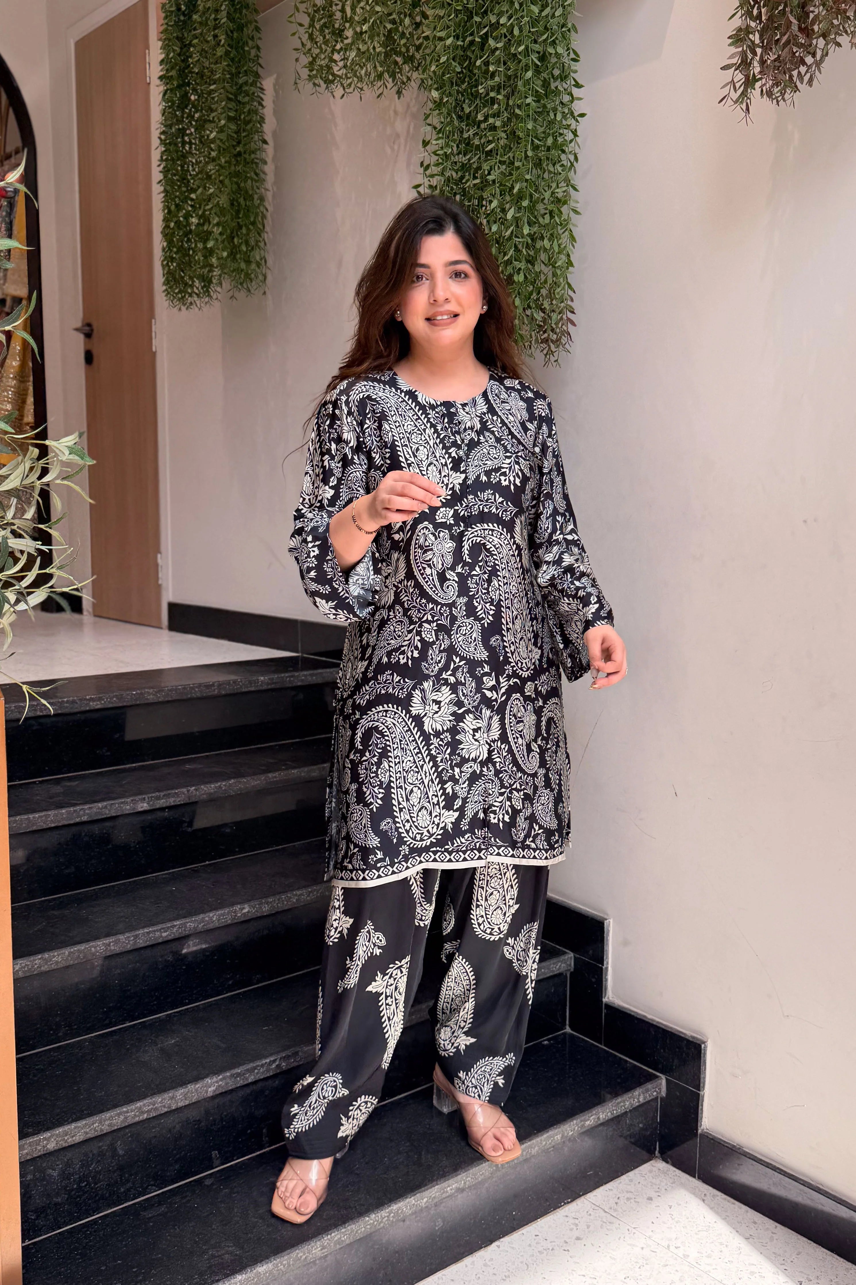 Black Ethnic Printed Kurta Pant Set