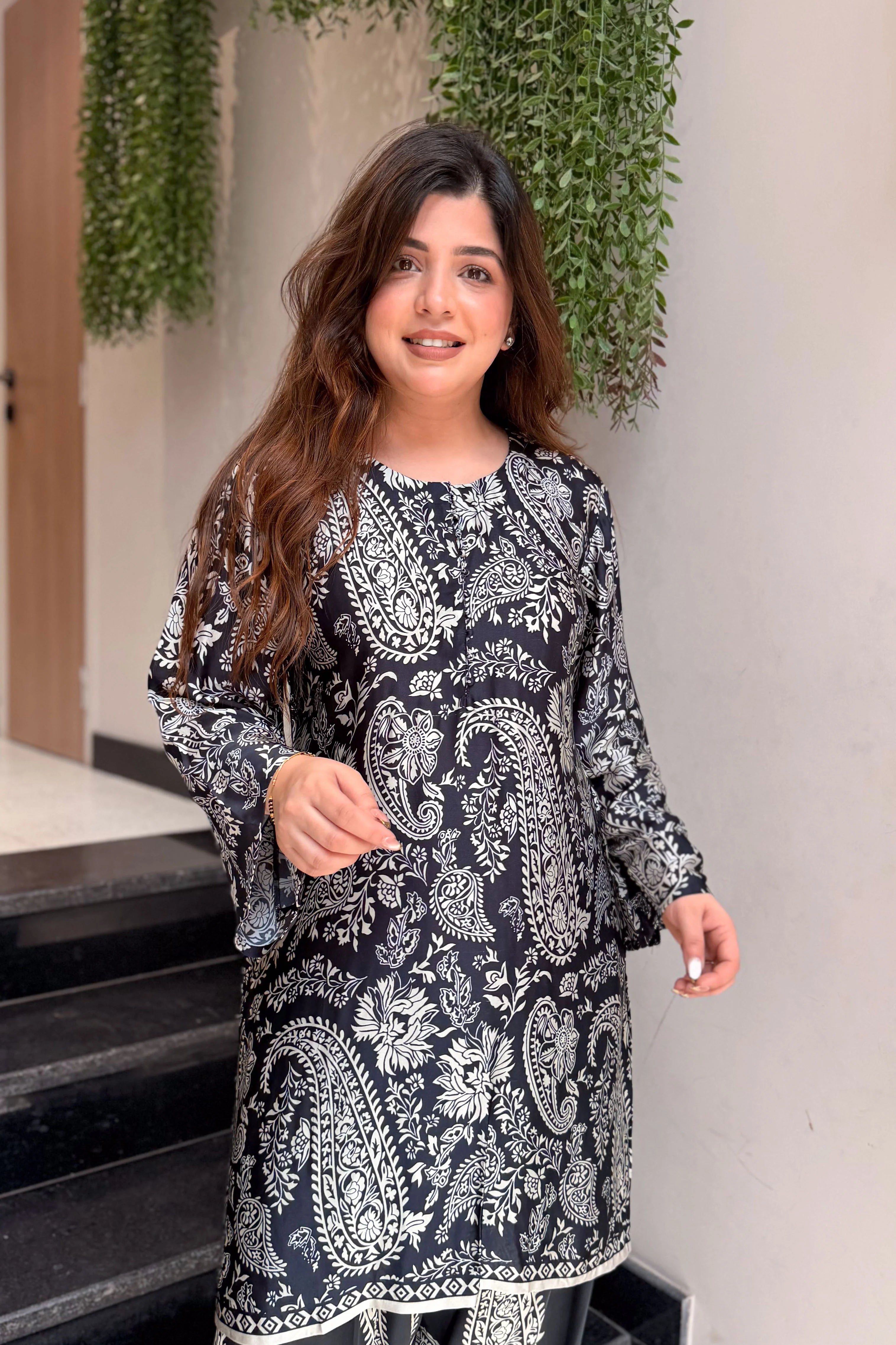 Black Ethnic Printed Kurta Pant Set