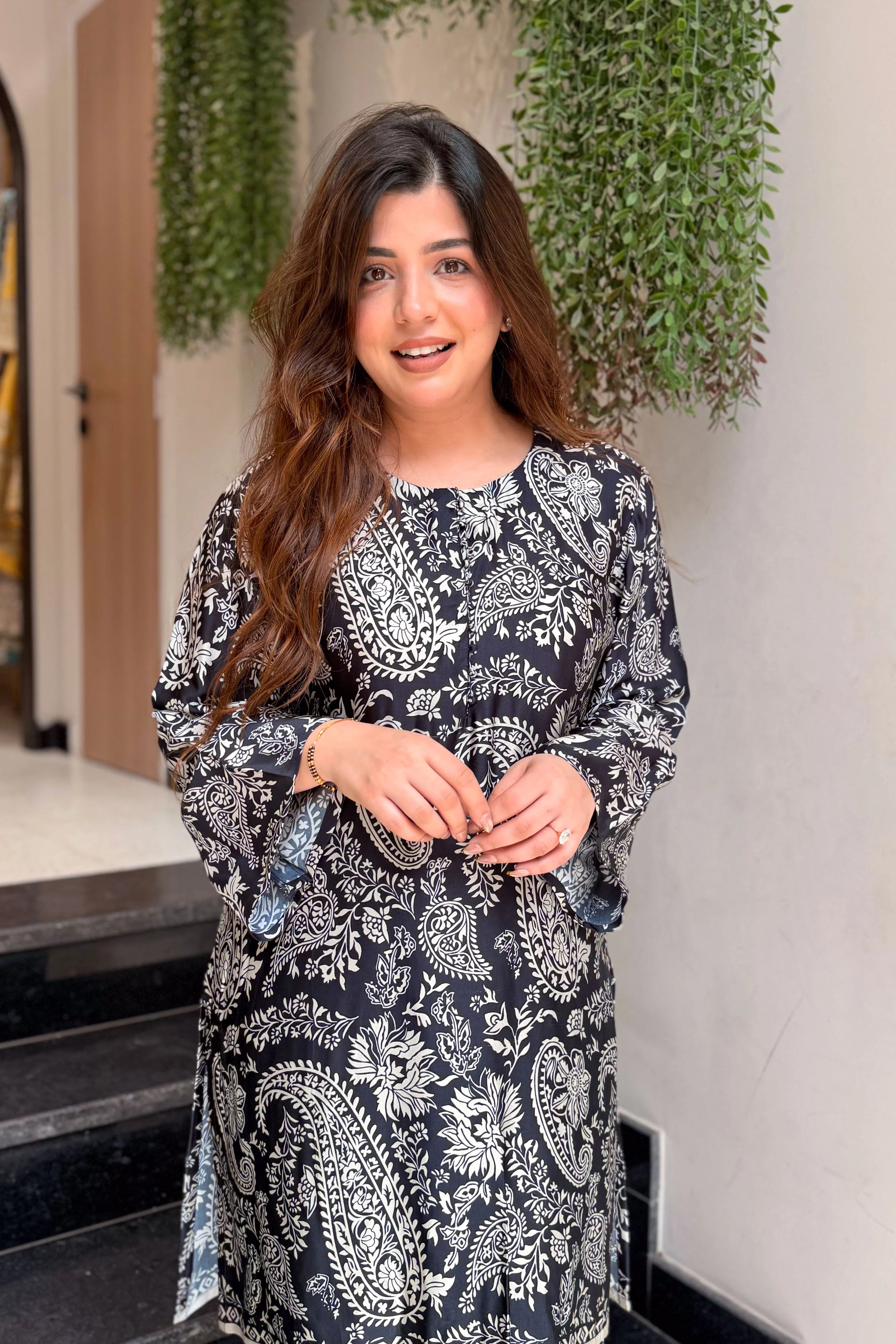 Black Ethnic Printed Kurta Pant Set