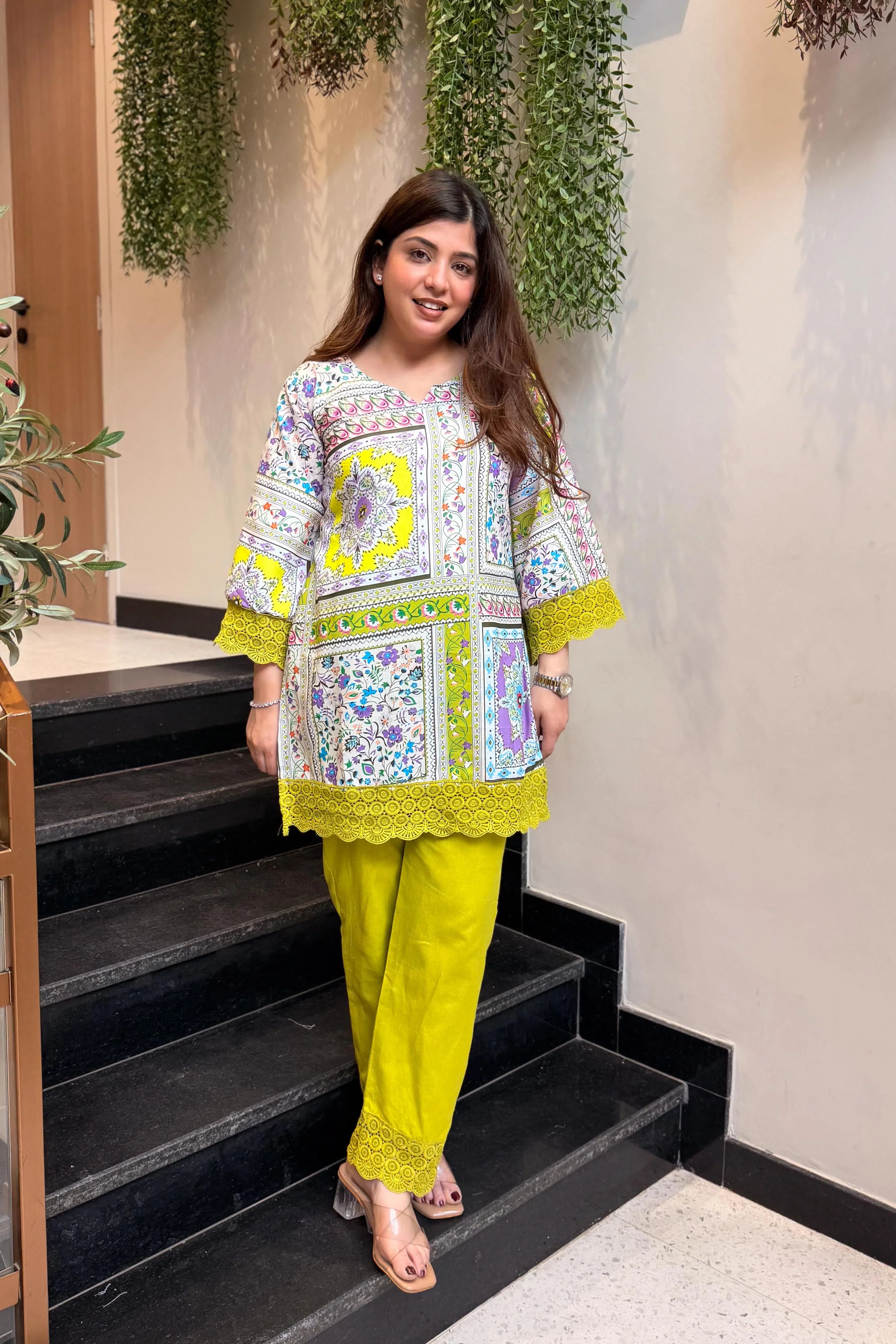 “Lime Bloom Printed Kurti Co-ord Set”