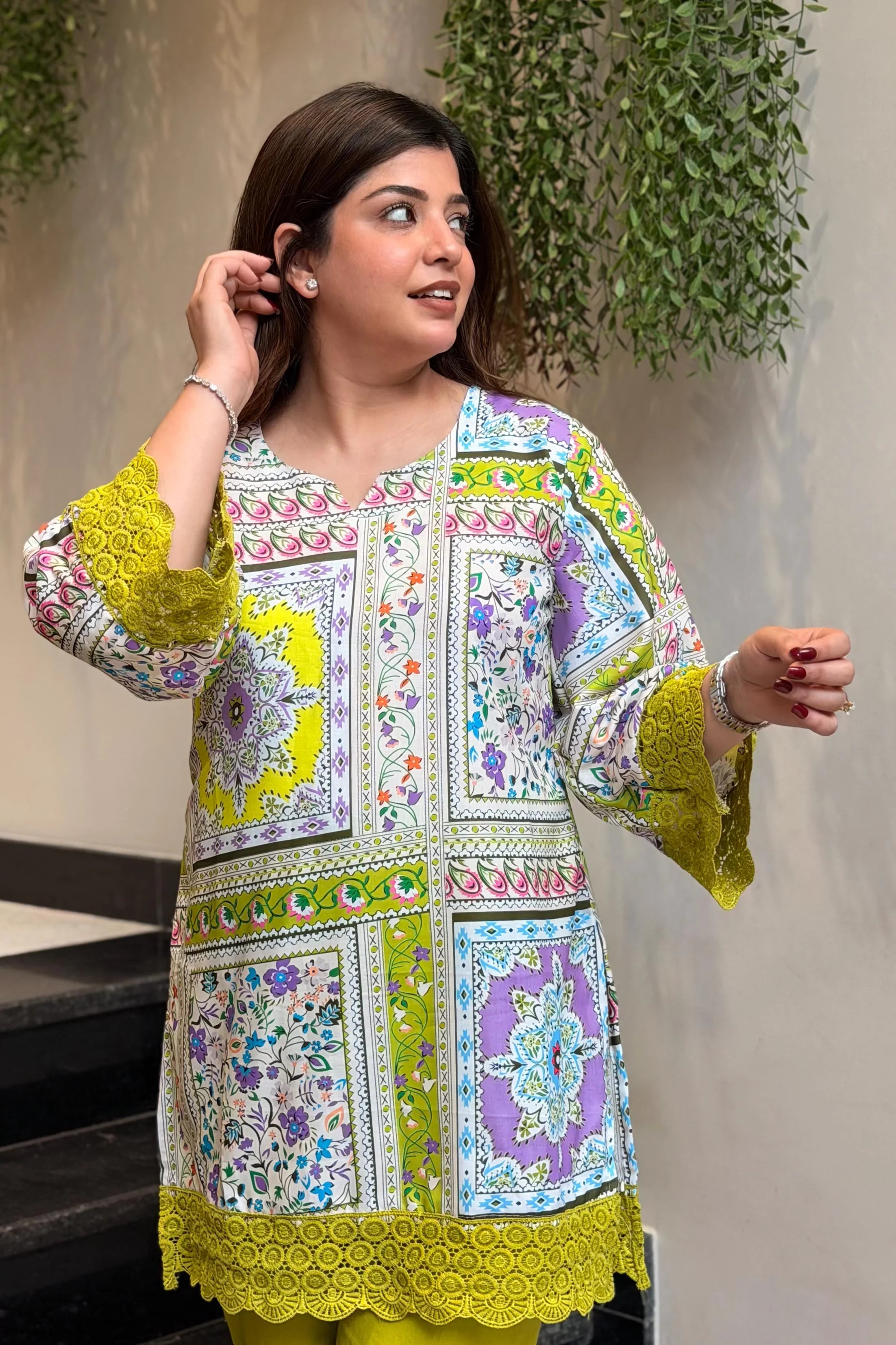 “Lime Bloom Printed Kurti Co-ord Set”