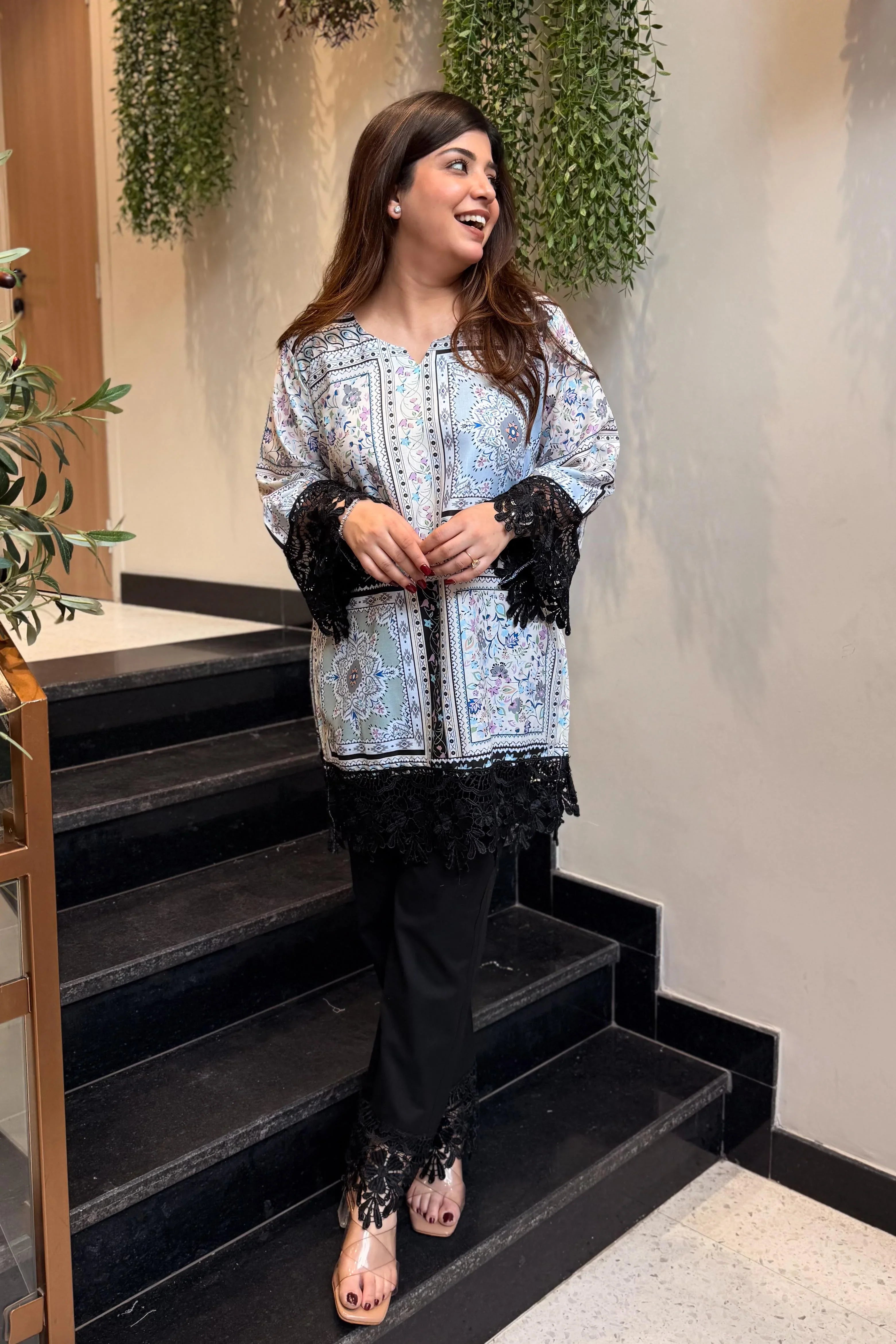 “Lime Bloom Printed Kurti Co-ord Set”