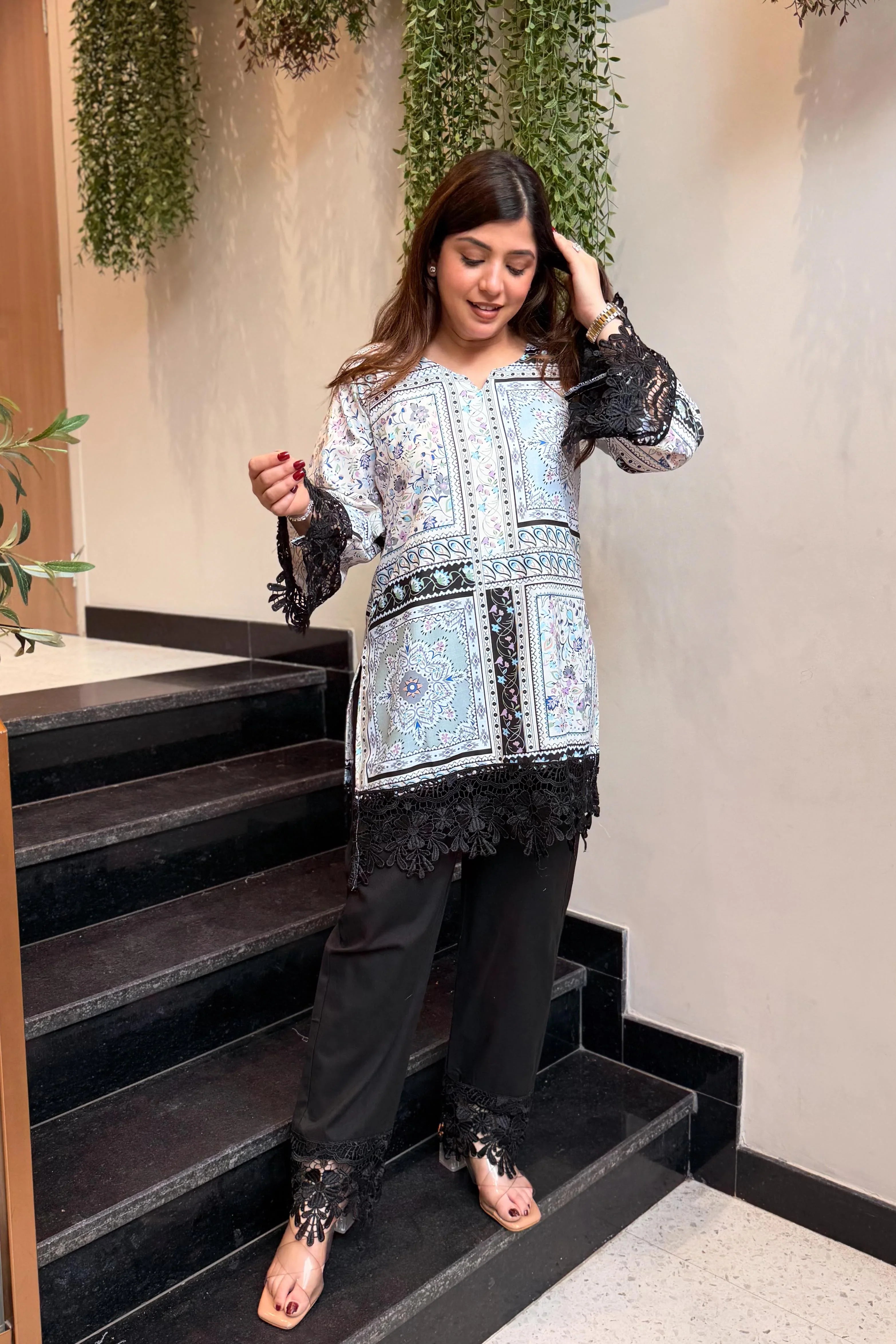“Lime Bloom Printed Kurti Co-ord Set”
