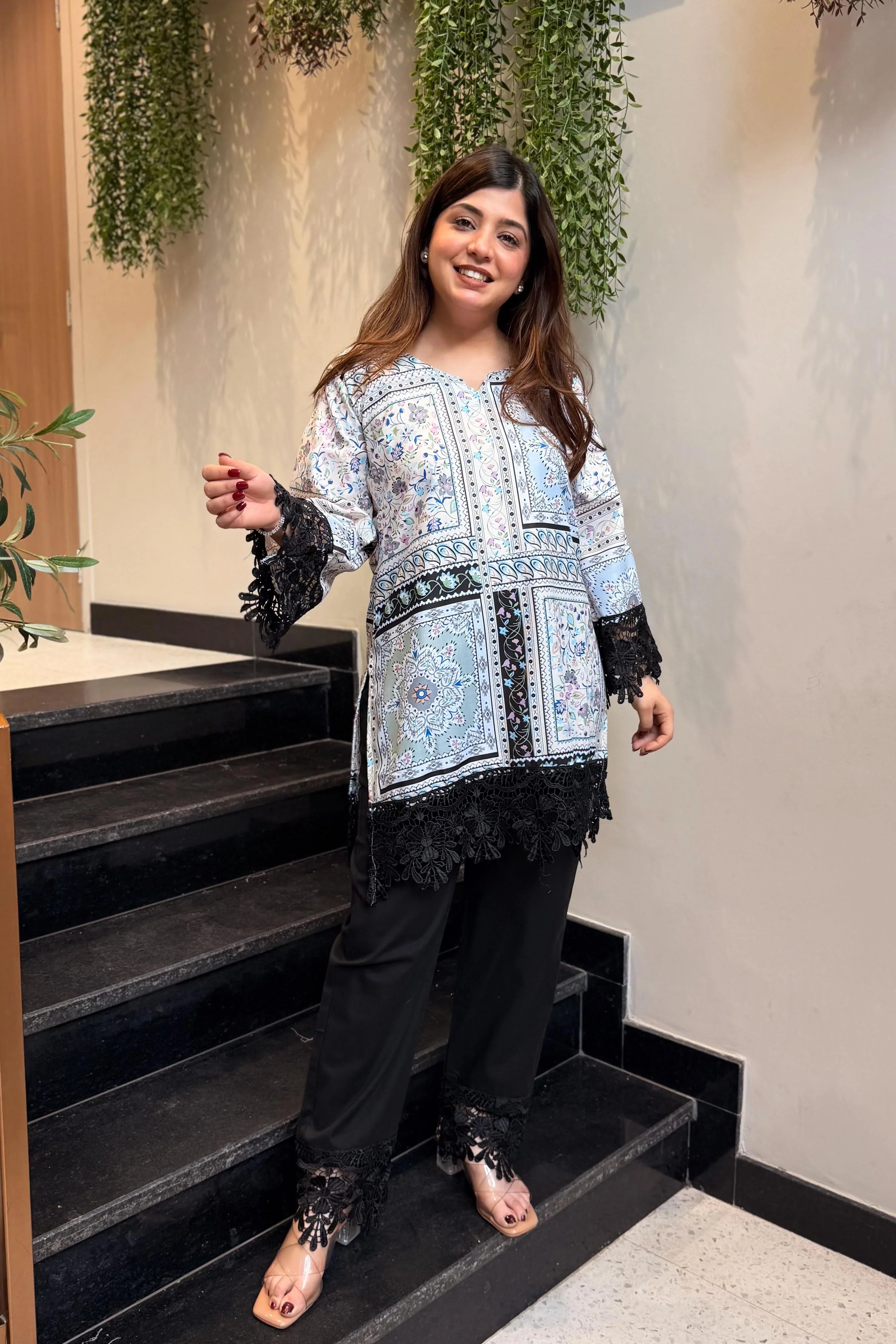 “Lime Bloom Printed Kurti Co-ord Set”