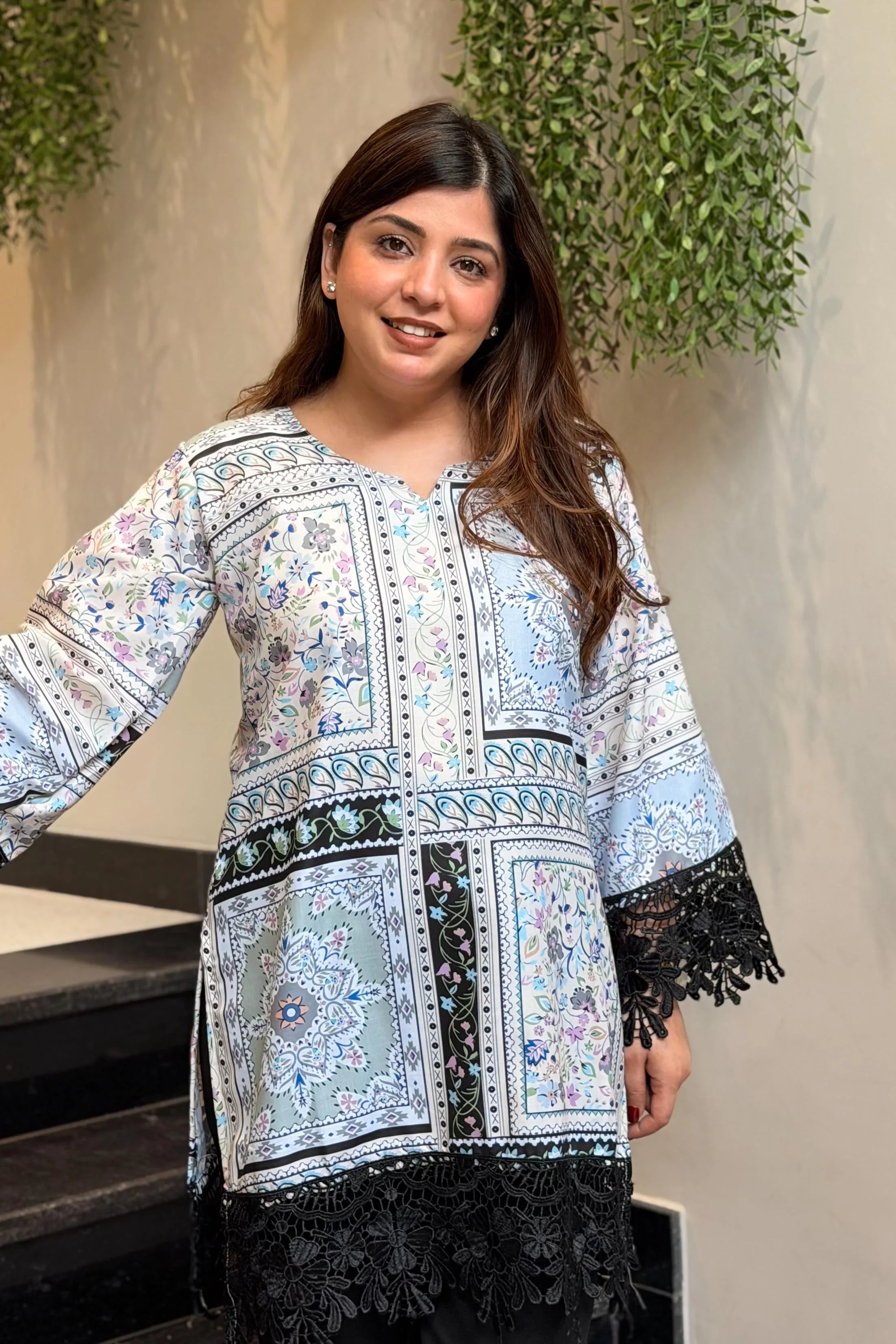 “Lime Bloom Printed Kurti Co-ord Set”