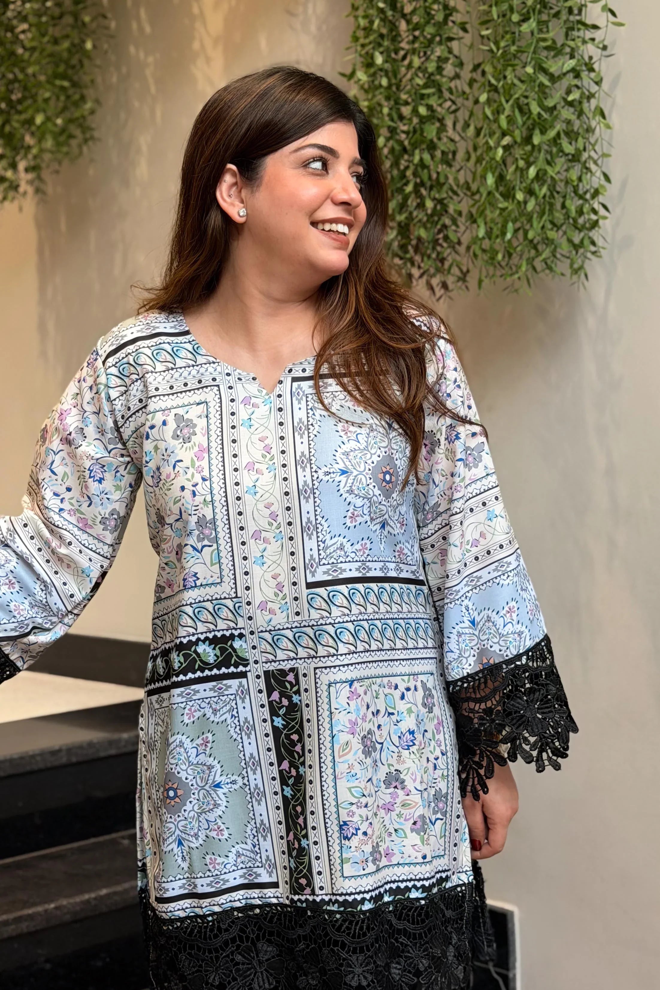 “Lime Bloom Printed Kurti Co-ord Set”