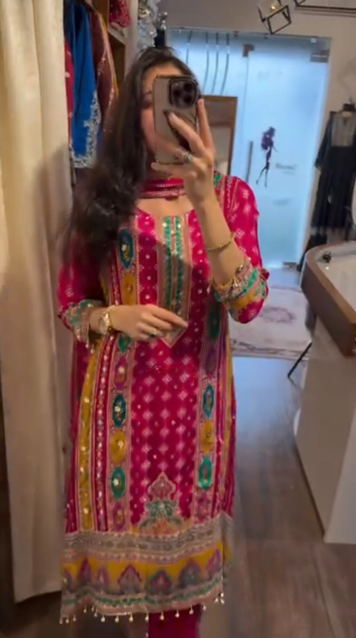 Rangrez Pink Embroidered Kurti Set