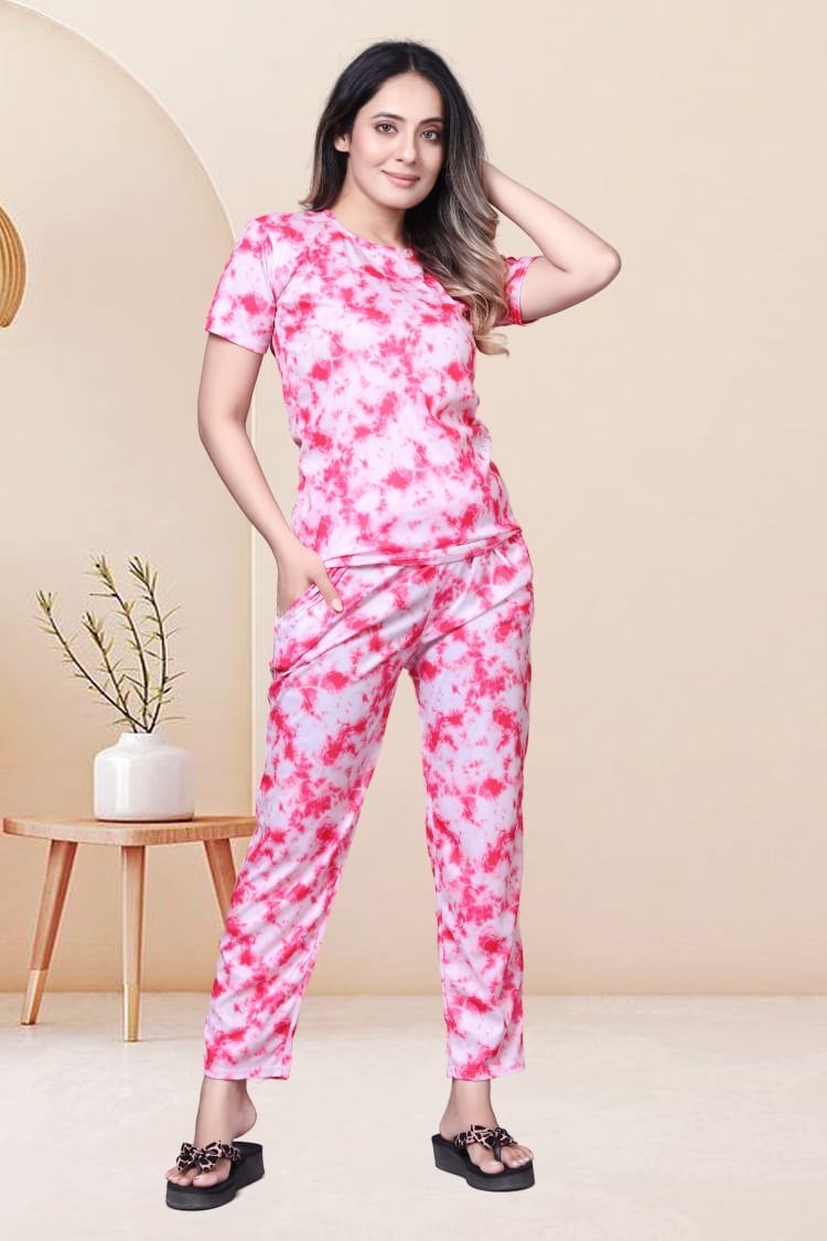 Cloud Bloom – Tie-Dye Pink Nightwear Set